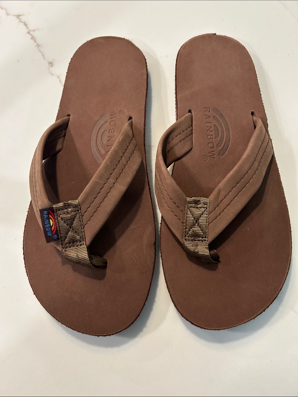 Rainbow Mens Brown Leather Sandals with Padded Straps Small
